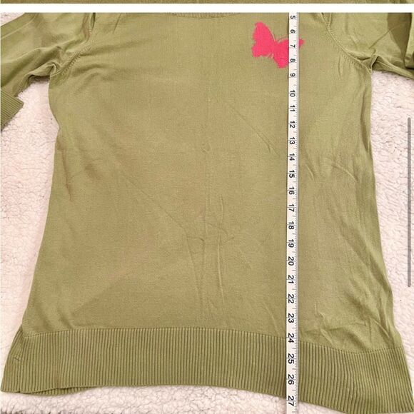 Vintage Y2K Lightweight Avocado Green Lightweight Sweater w/Butterfly Detail 1X - Picture 4 of 6